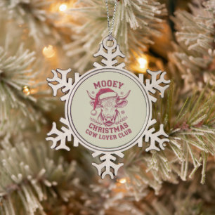 Mooey Christmas Western Cow Lover Club Xmas Season Snowflake Pewter Christmas Ornament