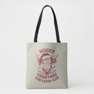 Mooey Christmas Western Cow Lover Club Xmas Season Tote Bag