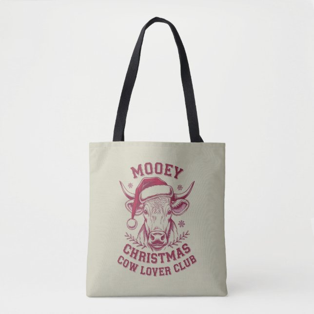 Mooey Christmas Western Cow Lover Club Xmas Season Tote Bag (Front)