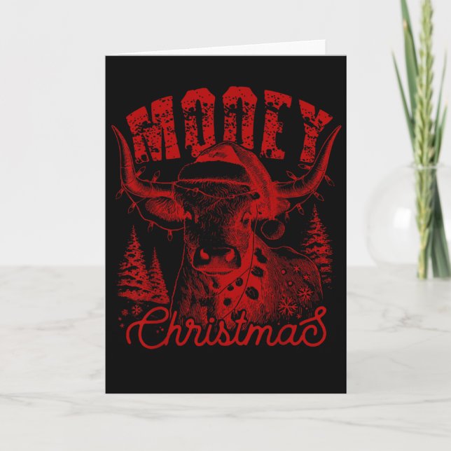 Mooey Christmas Western Heifer Highland Cow Santa  Card (Front)