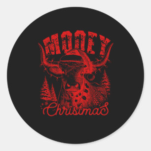 Mooey Christmas Western Heifer Highland Cow Santa  Classic Round Sticker