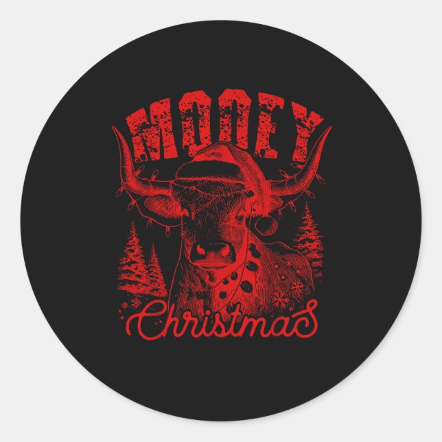 Mooey Christmas Western Heifer Highland Cow Santa  Classic Round Sticker (Front)