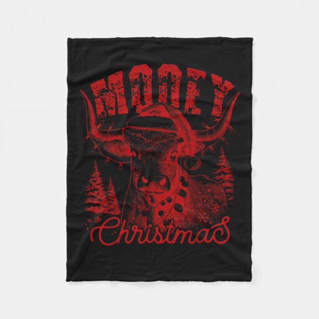 Mooey Christmas Western Heifer Highland Cow Santa  Fleece Blanket (Front)