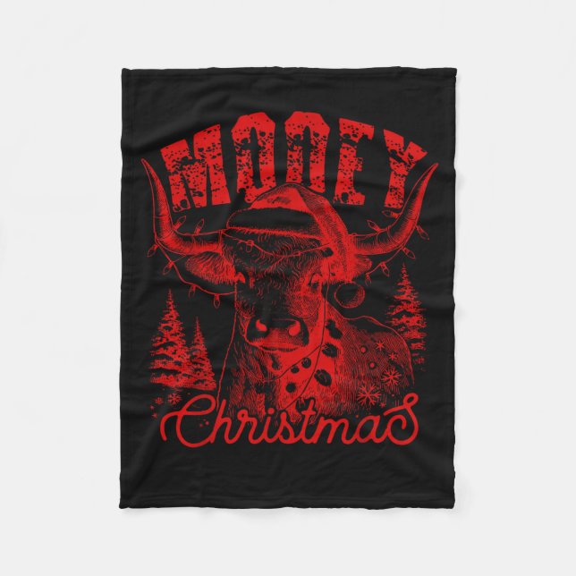 Mooey Christmas Western Heifer Highland Cow Santa  Fleece Blanket (Front)