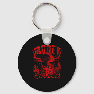 Mooey Christmas Western Heifer Highland Cow Santa  Key Ring