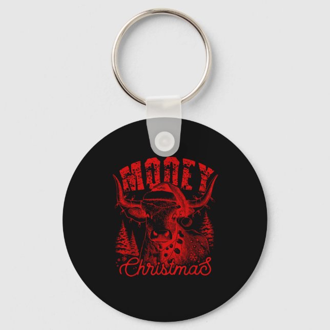 Mooey Christmas Western Heifer Highland Cow Santa  Key Ring (Front)