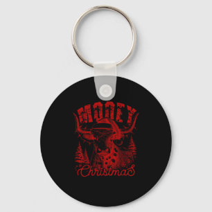 Mooey Christmas Western Heifer Highland Cow Santa  Key Ring