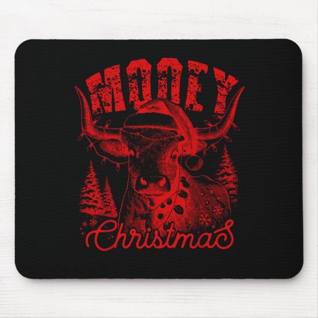 Mooey Christmas Western Heifer Highland Cow Santa  Mouse Mat (Front)