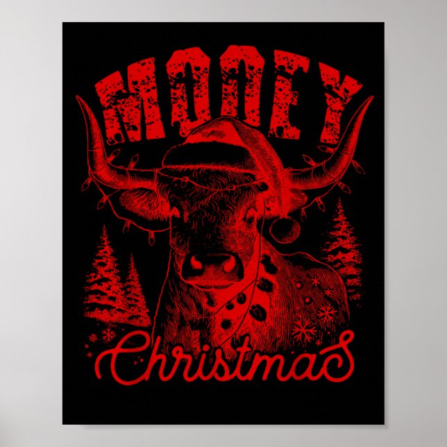 Mooey Christmas Western Heifer Highland Cow Santa  Poster (Front)