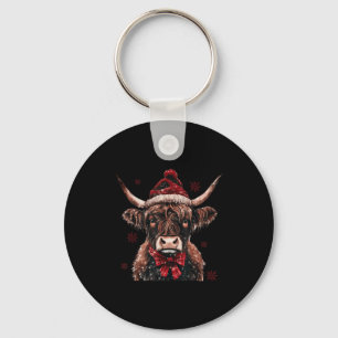 Mooey Christmas Western Highland Cow Lover Santa H Key Ring