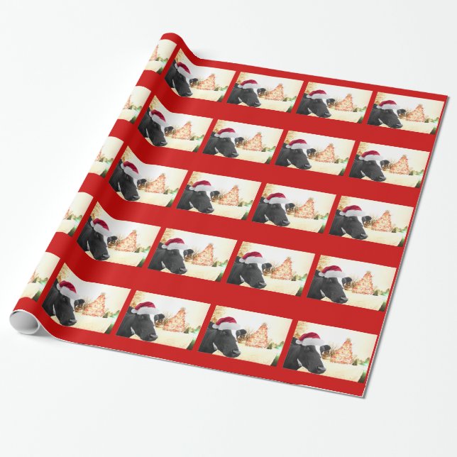 Mooey Christmas Winter Cow In Santa Hat Wrapping Paper (Unrolled)