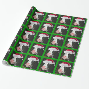 Mooey Cow Santa Hat Christmas Wrapping Paper