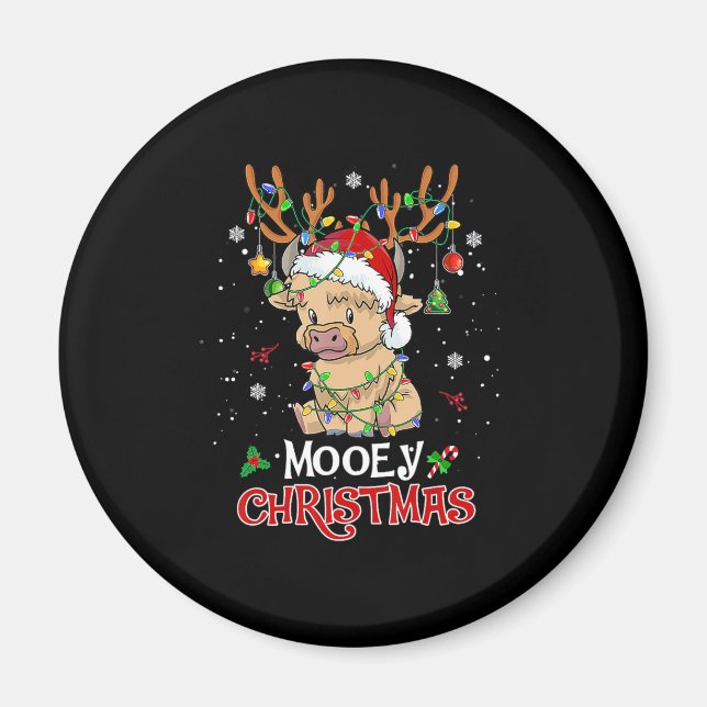 Mooey Highland Cow Christmas Magnet (Front)