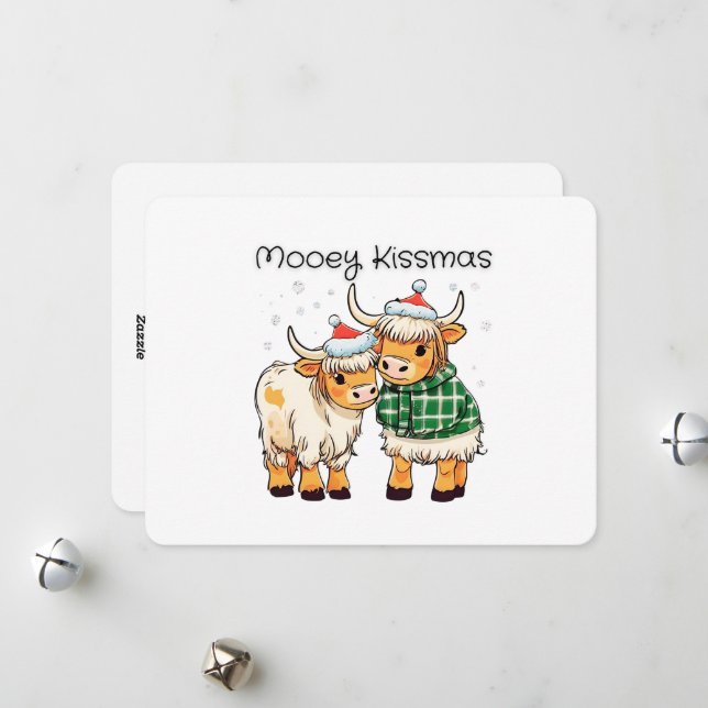 Mooey Kissmas Cartoon Cow Christmas Holiday Card (Front/Back In Situ)