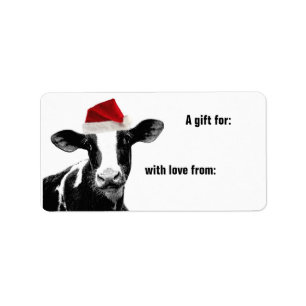 Mooey Merry Christmas Cow Santa Hat Label