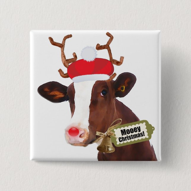 Mooey Merry Christmas Reindeer Cow 15 Cm Square Badge (Front)