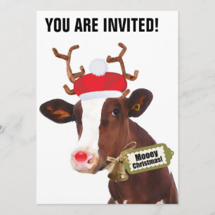 Mooey Merry Christmas Reindeer Cow Invitation