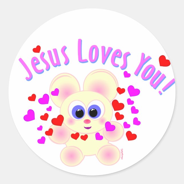 Mooky: Jesus Loves You! Classic Round Sticker (Front)