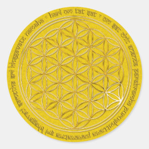 Moola Mantra / Blume Des Lebens / yellow splatter Classic Round Sticker