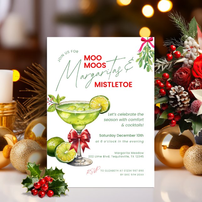MooMoos, Margaritas & Mistletoe Christmas Party Invitation (MooMoos, Margaritas & Mistletoe Party Invitation)