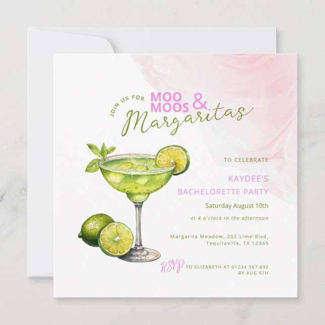 MooMoos & Margaritas Pink Bachelorette Invitation (Front)