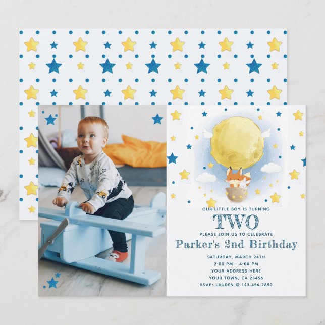 Moon Air Balloon Photo Birthday Invitation (Front/Back)