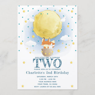 Moon Air Balloon Stars Glitter Birthday Invitation