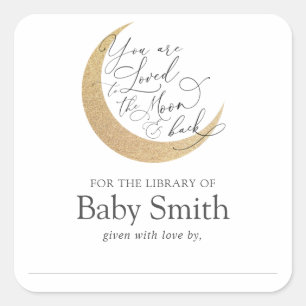 Moon and Back Baby Shower Library Square Sticker