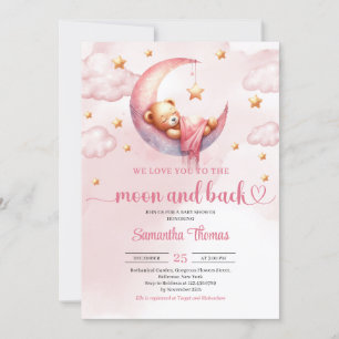 Moon and back pink and gold girl baby shower invitation