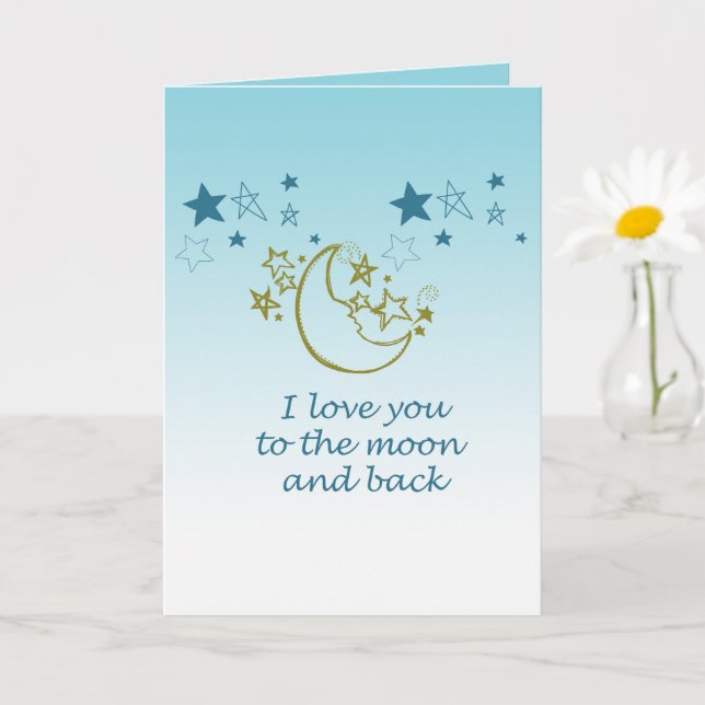 Moon and Back Stars Aqua Ombre    Card (Small Plant)