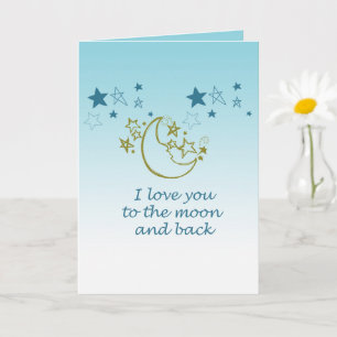 Moon and Back Stars Aqua Ombre    Card