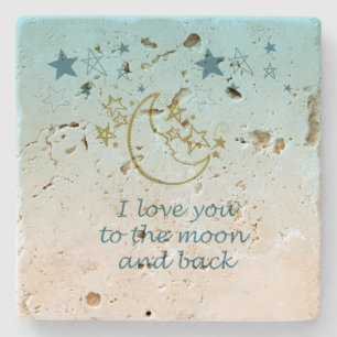 Moon and Back Stars Aqua Ombre Stone Coaster