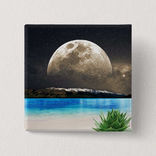 Moon And Beach 15 Cm Square Badge (Front)