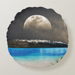 Moon And Beach Round Cushion