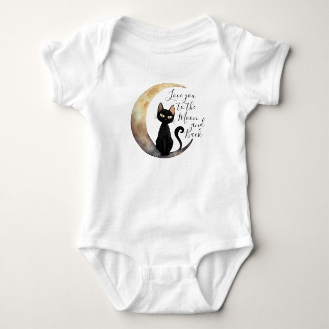 Moon and Black Cat Baby Bodysuit (Front)