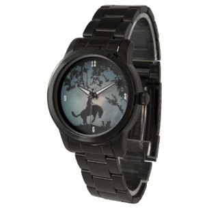Moon and Bucking Horse Cowboy Country Western Watch