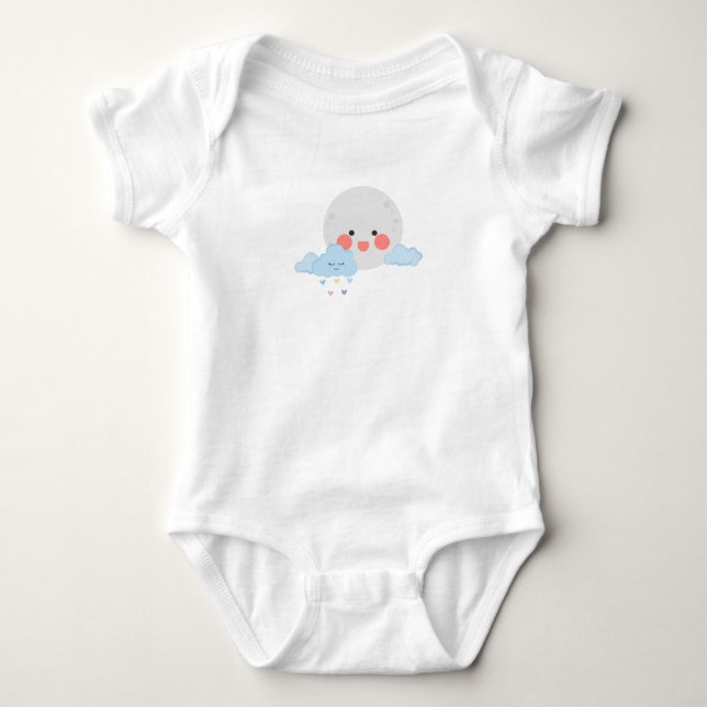 Moon and cloud cute design baby bodysuit (Front)