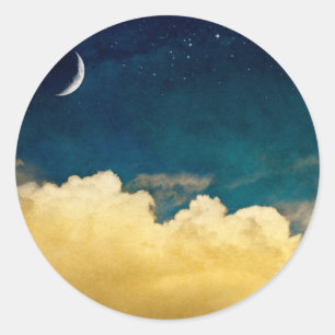 Moon And Cloudscape Classic Round Sticker
