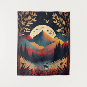 Moon and Colourful Mountain Landscape Tapestry