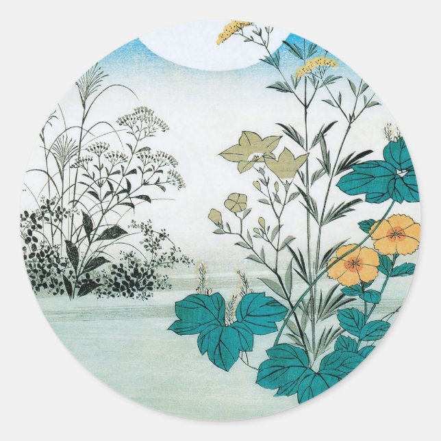 Moon and Flowers Classic Round Sticker (Front)