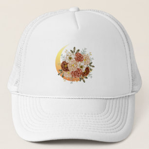 Moon And Flowers Floral Trucker Hat
