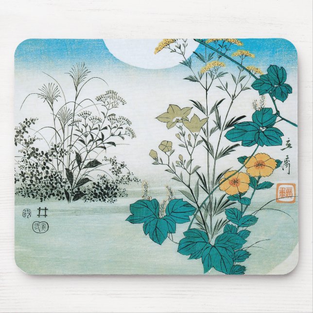 Moon and Flowers Mouse Mat (Front)