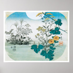 Moon and Flowers Poster