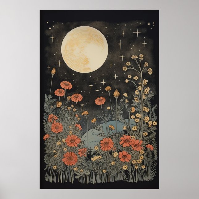 Moon and flowers vintage poster (Front)