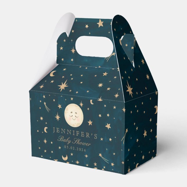 Moon and Gold Stars Moon Baby Shower Favour Box (Front Side)