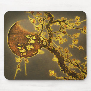 Moon and Golden Plum Branches Mouse Pad