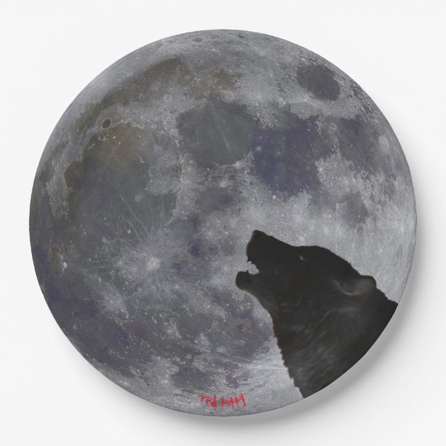 Moon and Howling Wolf paper plate (Front)