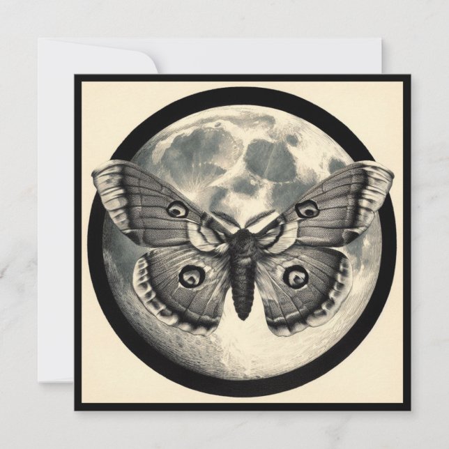 Moon and Moth Vintage Illustration  Card (Front)