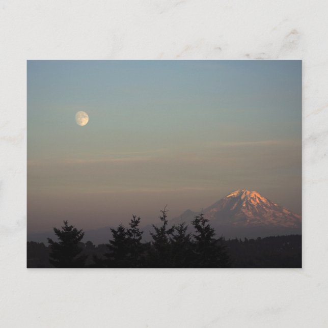 Moon and Mount Ranier at  Postcard (Front)