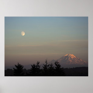Moon and Mount Ranier at Poster